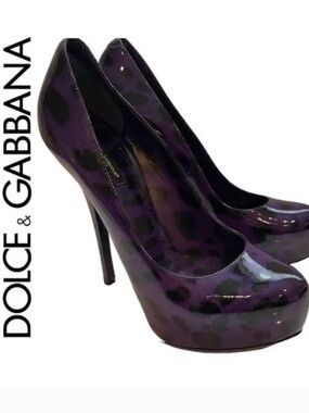 Dolce & Gabbana Purple Leopard Patent Pumps Size 38 RARE